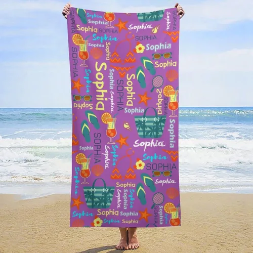 Miniatura 40 de Toallas de playa personalizadas para niños y adultos, regalos personalizados con nombre, toalla de playa de microfibra de gran tamaño de secado