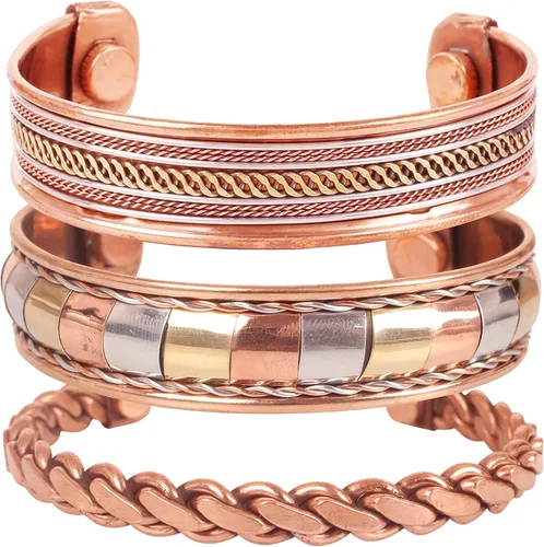 Miniatura 24 de Pulseras de cobre Touchstone regalo para hombres y mujeres joyería magnética 100% pura y sólida ajustable juego de pulseras hechas a mano