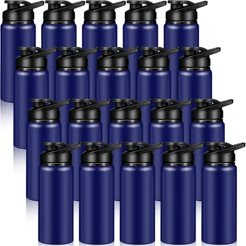 Miniatura 11 de Potchen Paquete de 20 botellas de agua de aluminio de 20 onzas, botellas deportivas de metal con tapas a presión, contenedor de viaje reutilizable