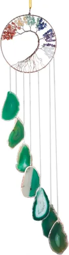 Miniatura 6 de TUMBEELLUWA Colgante de pared con cristales curativos de 7 chakras, árbol de la vida, rebanadas de ágata, adorno colgante de piedras preciosas