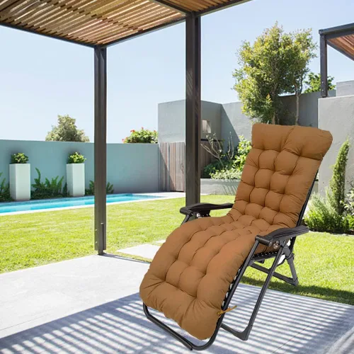 Miniatura 6 de BOOMSHY Cojines para silla de sol, cojín de tumbona de 67 pulgadas, colchón con respaldo antideslizante y funda elástica para jardín, exterior, Café