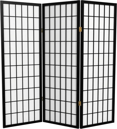 Pantalla Shoji de 4 pies para ventana corta, color negro, 3 paneles