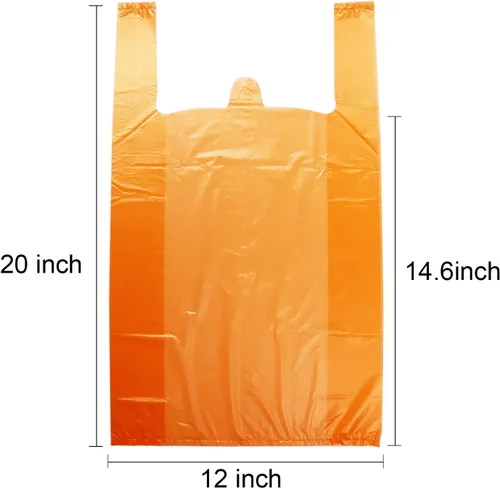 Miniatura 2 de LazyMe Bolsas de plástico para camisetas con asas a granel para compras y restaurantes, 12 x 20 pulgadas (naranja, 100 unidades)