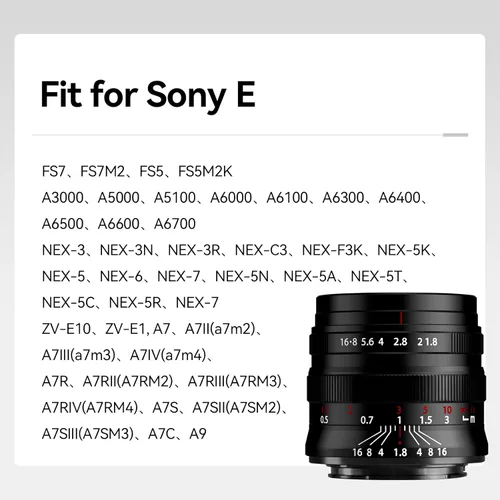 Miniatura 8 de Brightin Star 55mm F1.8 de marco completo con enfoque manual para cámaras sin espejo Sony E Mount, lente fija estándar de gran apertura, compatible