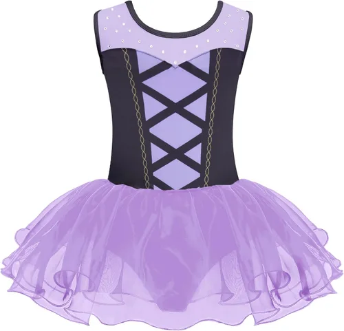Miniatura 18 de Zaclotre Leotardo de Ballet para Niñas con Espumas Brillantes Sin Mangas de Malla, Vestido de Baile, Tutú, Traje de Bailarina para Niños