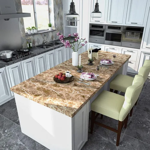 Miniatura 5 de VEELIKE Cubiertas de mármol sintético para encimera, papel tapiz de granito, papel adhesivo decorativo de cocina, papel tapiz marrón impermeable