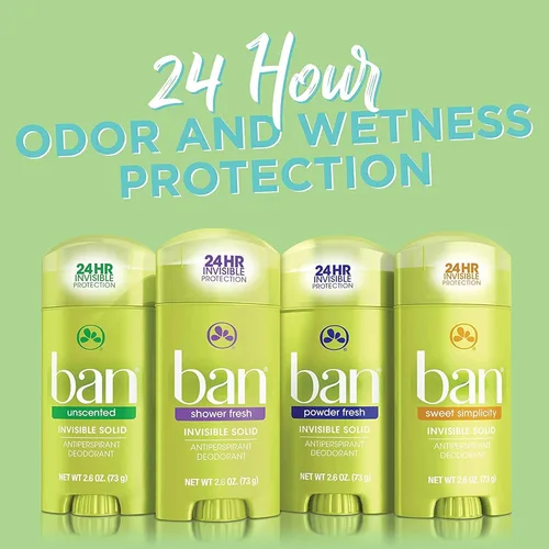Miniatura 5 de Ban Desodorante antitranspirante sólido invisible para mujeres y hombres, 24 horas de protección contra el olor y el sudor de las axilas, fresco
