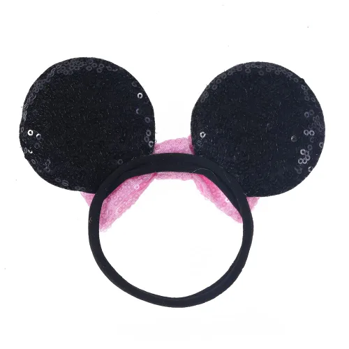 Miniatura 7 de Diadema de orejas de ratón con lazo de lentejuelas, banda elástica suave para el pelo, diadema de fiesta para bebés, niñas recién nacidas, niños