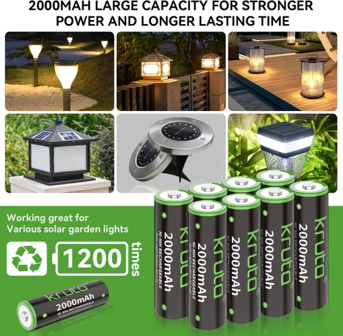 Miniatura 2 de NiMH - Baterías AA recargables, 2000 mAh, 1.2 V, NiMH de alta capacidad, doble AA para luces solares al aire libre, recarga hasta 1200 veces