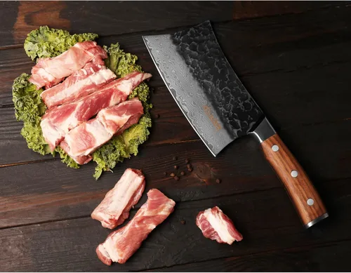 Miniatura 8 de YOUSUNLONG Cuchillo picador de carne de 7 pulgadas, picador de huesos de hacha de carnicero, resistente, acero inoxidable grueso de damasco japonés