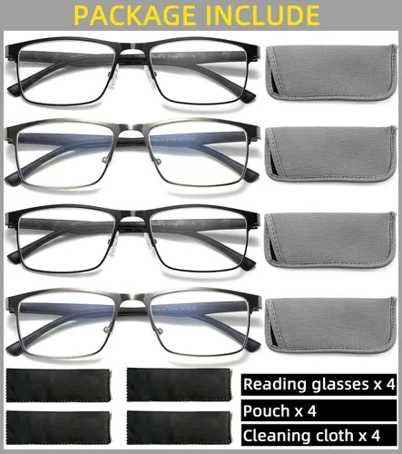 Miniatura 2 de Paquete de 4 lentes de lectura para hombre, bloqueo de luz azul, bisagra de resorte, elegantes lectores de marco completo de metal para hombres