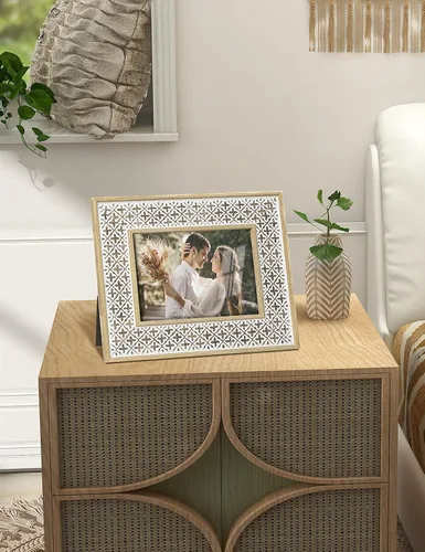 Miniatura 5 de Sonefreiy Marco de fotos bohemio de 5 x 7 pulgadas, decoración marroquí, patrón envejecido de 5 x 7 pulgadas, para escritorio y pared, regalo