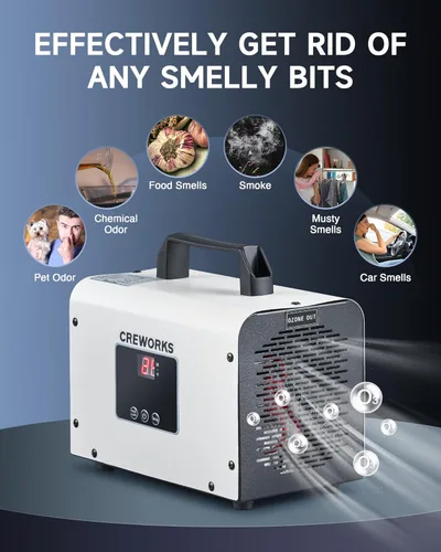 Miniatura 7 de CREWORKS Generador de ozono digital, máquina de ozono de alta capacidad de 38000 mg/h para eliminación de olores de humo de coche, hogar, mascotas
