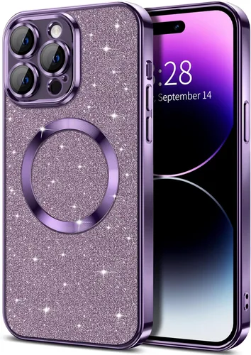 Miniatura 55 de Hython Funda para iPhone 13 Pro Max con purpurina, fundas magnéticas transparentes para teléfono con protector de lente de cámara