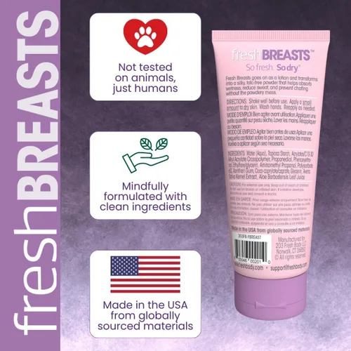 Miniatura 7 de Fresh BREASTS - Desodorante antirozaduras en polvo para debajo de los senos, muslos internos, loción hecha sin talco, aluminio, parabenos