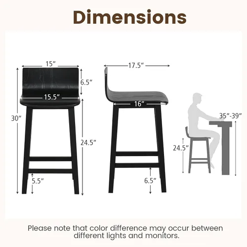 Miniatura 3 de Giantex Juego de 2 taburetes de bar de 24.5 pulgadas, taburetes de bar de altura de mostrador con respaldo bajo y reposapiés, sillas de comedor