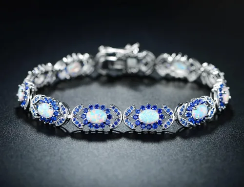 Miniatura 2 de Barzel - Pulsera de cuentas redondas de ópalo de oro blanco o rosa, chapado en oro de 18 k