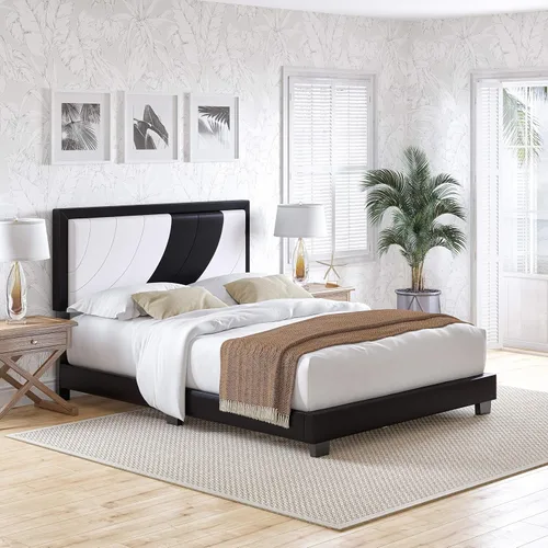 Miniatura 13 de Boyd Sleep Beaumont - Cama de plataforma tapizada con cabecero, base de colchón con 14 soportes de listones de madera, no requiere somier, piel