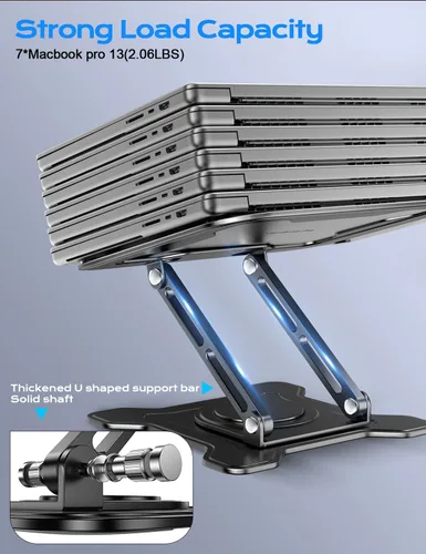 Miniatura 5 de JCZT Soporte ajustable para computadora portátil, base giratoria de 360°, soporte ergonómico para computadora, elevador plegable para oficina y Negro
