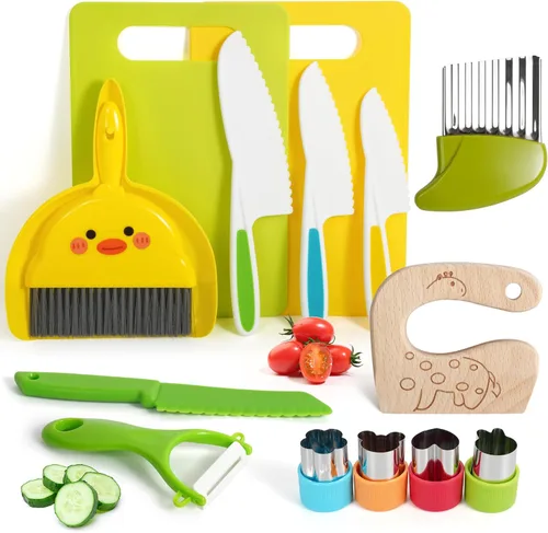 Miniatura 8 de 26 piezas de juego de cuchillos para niños, herramientas de cocina Montessori para niños pequeños para cocina real, juego de cuchillos libres de BPA