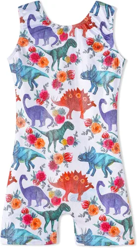 HOZIY - Leotardos de gimnasia para niñas, con estampado de unicornio, aurora, arco iris, sirena, dinosaurio, magdalenas, con pantalón ciclista con