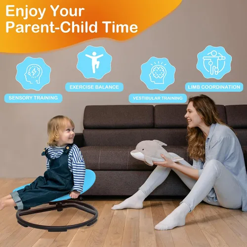 Miniatura 6 de Silla giratoria sensorial para niños autistas, silla giratoria sensorial, juguete para sentarse y girar para equilibrio y coordinación, asiento Azul