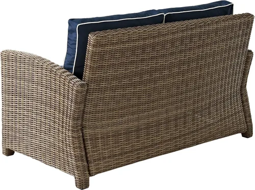 Miniatura 5 de Crosley Furniture KO70022WB-NV Bradenton Sofá biplaza de mimbre para exteriores, marrón con cojines azul marino