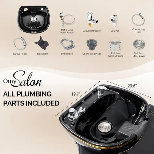 Miniatura 4 de OmySalon Unidad de lavado a contracorriente de champú con cuenco grande de porcelana, fregadero de salón, silla de lavado de cabello, estación