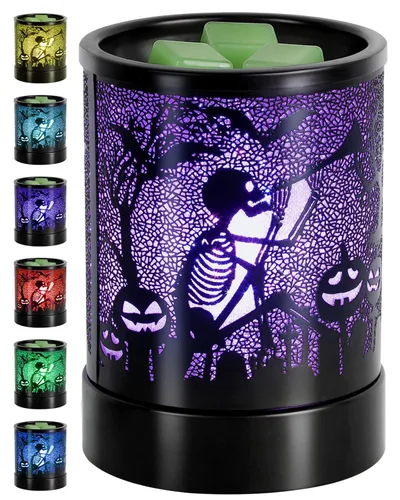 Hituiter Calentador de metal fundido de cera de Halloween para perfumado con 7 colores LED cambiantes, quemador de cera y calentador aromático para