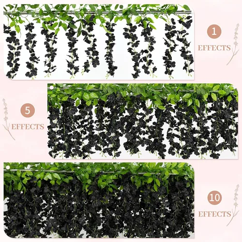 Miniatura 4 de U'Artlines 10 Piezas 7.2 Pies/Pieza Guirnalda de Glicina Artificial de Seda Flores de Glicina Negra Falsas Follaje Colgante Vides Guirnaldas