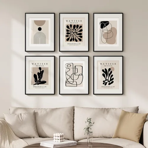 Miniatura 14 de Arte de pared abstracto enmarcado en blanco y negro, 6 piezas de impresiones modernas, pinturas, obras de arte para paredes, imágenes abstractas