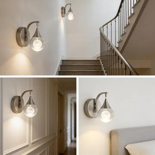 Miniatura 4 de Sedelan Aplique de pared de cristal, apliques de pared LED modernos para interiores, lámpara de pared de luna regulable de 5 W para dormitorio