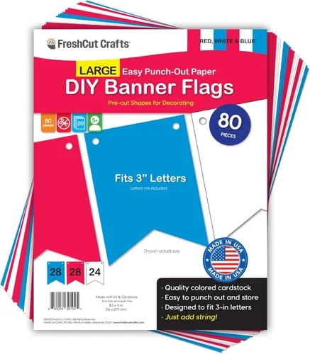 Miniatura 10 de 80 banderas de papel para bricolaje, banderines blancos, grandes (3.75 x 5 pulgadas), banderines en blanco hechos en Estados Unidos