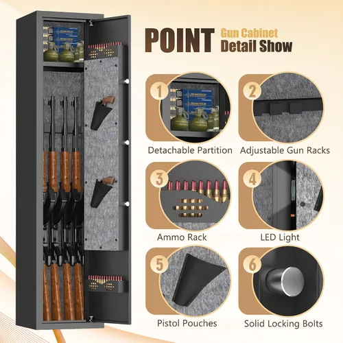 Miniatura 6 de [No requiere montaje] Caja fuerte para armas para rifles y pistolas, gabinete de armas 4-5 para el hogar, huella dactilar y teclado digital, caja