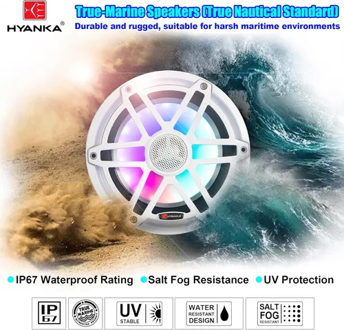 Miniatura 2 de H YANKA MC-65B - Altavoces marinos 6.5 - 750 W 2 vías IP67 impermeable sistema estéreo marino con luz LED azul, sonido de rango completo, altavoces