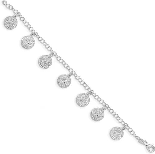 Miniatura 2 de Pulsera de plata de ley maciza rodiada con dije de moneda romana 75 pulgadas fabricada en Italia Plata de ley no conocido