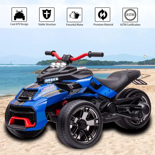 Miniatura 2 de Motocicleta ATV montable de 24V para niños de 3 ruedas con luces LED, auto eléctrico montable para niños con neumático de EVA polimerizado de Azul