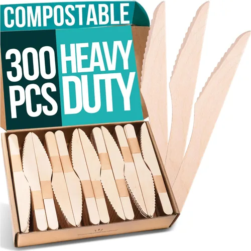 Miniatura 11 de Tenedores de madera desechables para comer, 300 piezas, resistentes y afilados, nuestra madera certificada FSC sin culpa protege los bosques, una