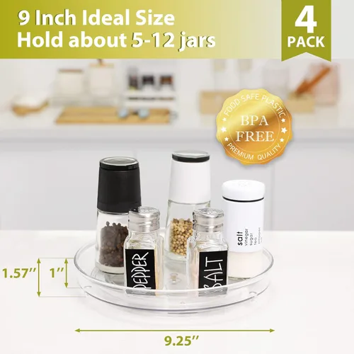 Miniatura 3 de GUZON Paquete de 4 Organizadores Lazy Susan, Mesa Giratoria Lazy Susan Transparente de 9 Pulgadas para Gabinete, Estante Giratorio de Especias
