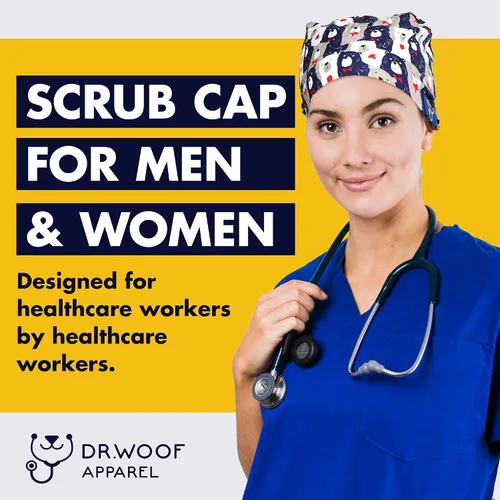 Miniatura 2 de Dr. Woof Apparel - Gorras quirúrgicas para mujeres y hombres, sombreros lavables, enfermeras, otros trabajadores de la salud, coloridos con botones
