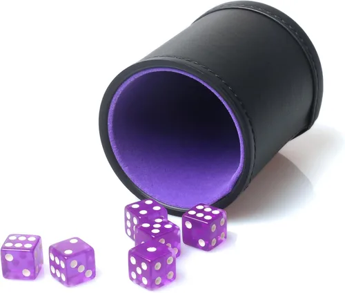 Miniatura 6 de Juego de dados de piel sintética con forro de fieltro con 6 dados de puntos (negro, paquete de 1)
