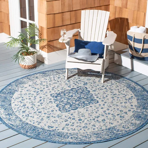 Miniatura 28 de SAFAVIEH Alfombra lavable para exteriores, colección Courtyard de 2.3 x 6.7 pies, color verde azulado y crema, no desprende pelusa y es fácil