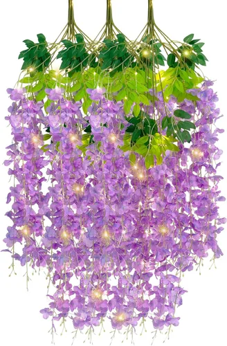 Miniatura 67 de Paquete de 12 guirnaldas de flores colgantes de glicina blanca, enredaderas de flores artificiales de 3.77 pies, glicinia falsa, guirnalda colgante