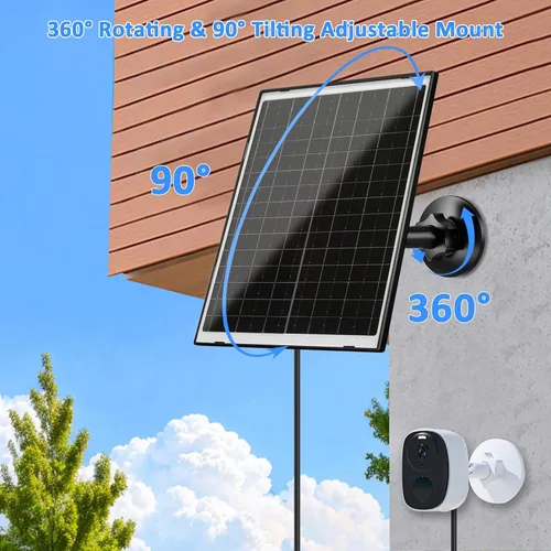 Miniatura 7 de Zivif Panel Solar para Cámara de Seguridad, Cargador Solar de 10W Compatible con Cámara Alimentada por Batería, USB-C, Micro USB y Puerto DC