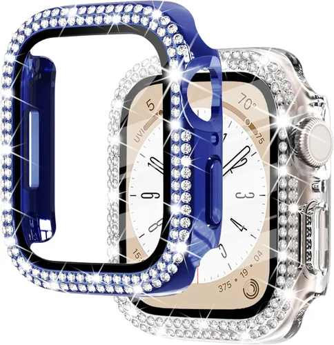 Miniatura 16 de NewWays Paquete de 2 carcasas brillantes para Apple Watch, 1.496 pulgadas, Series 3, 2, 1, diamantes de imitación de cristal con diamantes