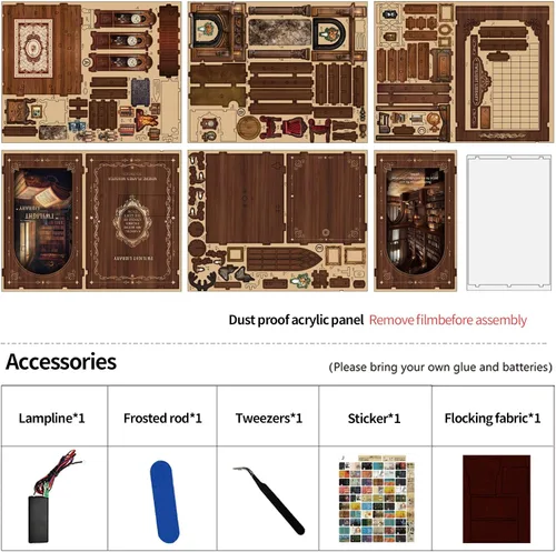 Miniatura 4 de Kit de rincón de libros 3D de madera para adultos, manualidades, kit de casa de muñecas en miniatura y kit de casa en miniatura, kit de construcción