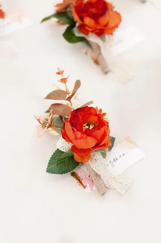 Miniatura 2 de Ansofi Juego de 6 boutonniere naranja quemado para hombres para boda, novios padrinos de boda, boutonniere para ceremonia de boda rústica bohemia