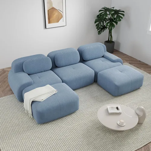 Miniatura 15 de Sofá modular sin hueso de 117 pulgadas, sofá modular en forma de L para sala de estar, sofá comprimido con asiento profundo, sofá nube de pana