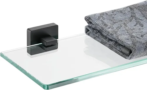 Miniatura 17 de JQK Estante de cristal para baño cromado, almacenamiento de ducha de vidrio templado de 12 x 5 pulgadas, montaje en pared cromado pulido de acero