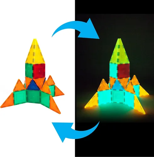 Miniatura 5 de PicassoTiles Juego de bloques de construcción de juguete para niños que brillan en la oscuridad, kit de construcción para niños, azulejos 60
